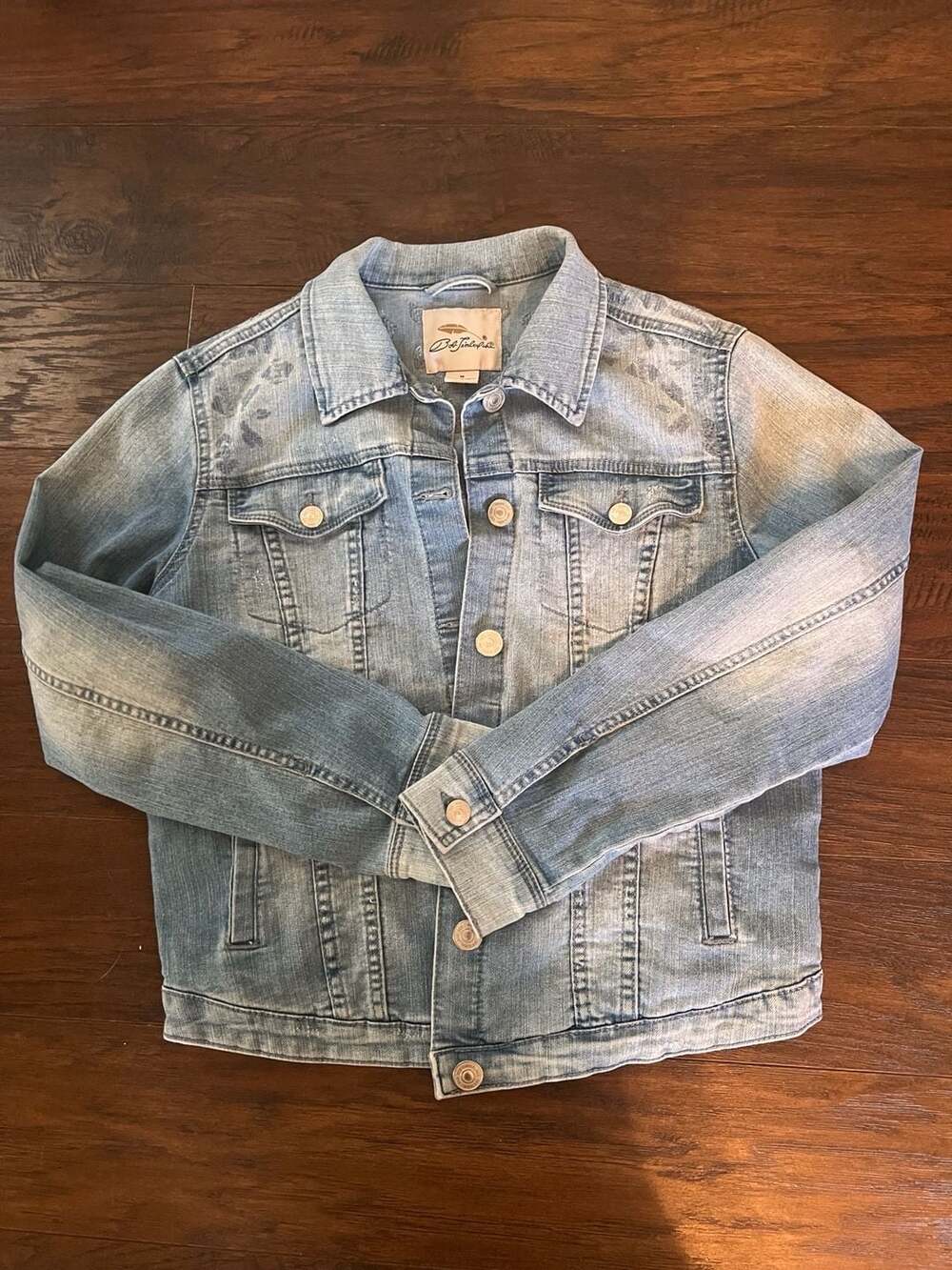 Bob Timberlake Women's Blue Distressed Denim Jacket with Embroidered Tribal Back